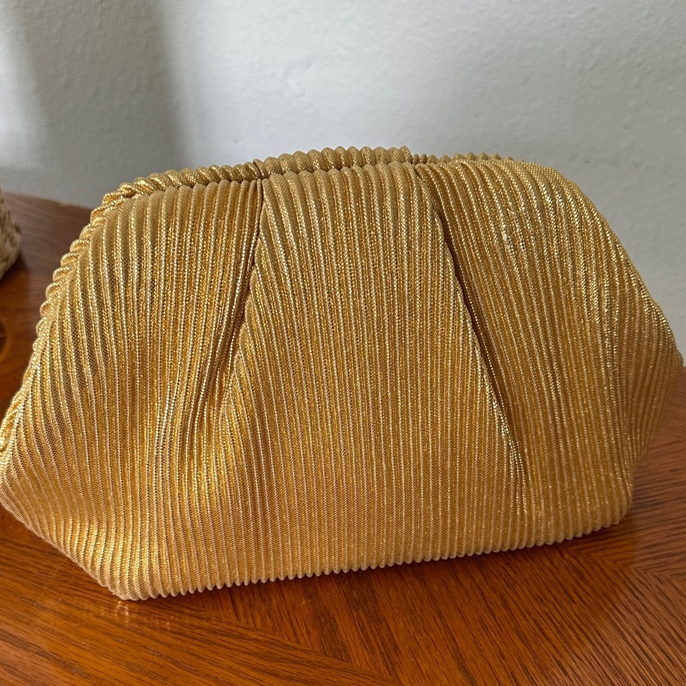 Nina Metallic Gold Pleated Wristlet Clutch